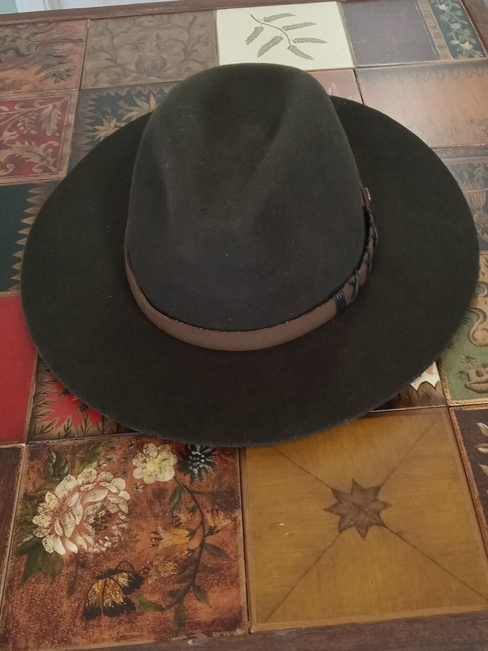 PISTIL 100% Wool Boho Fedora - Olive Brown with Tan Leather Band